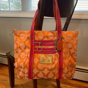 COPY - Coach Pink Orange Poppy signature Tote Bag